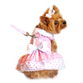 Polka Dot and Lace Dog Dress Set with Leash (Color: pink, size: small)